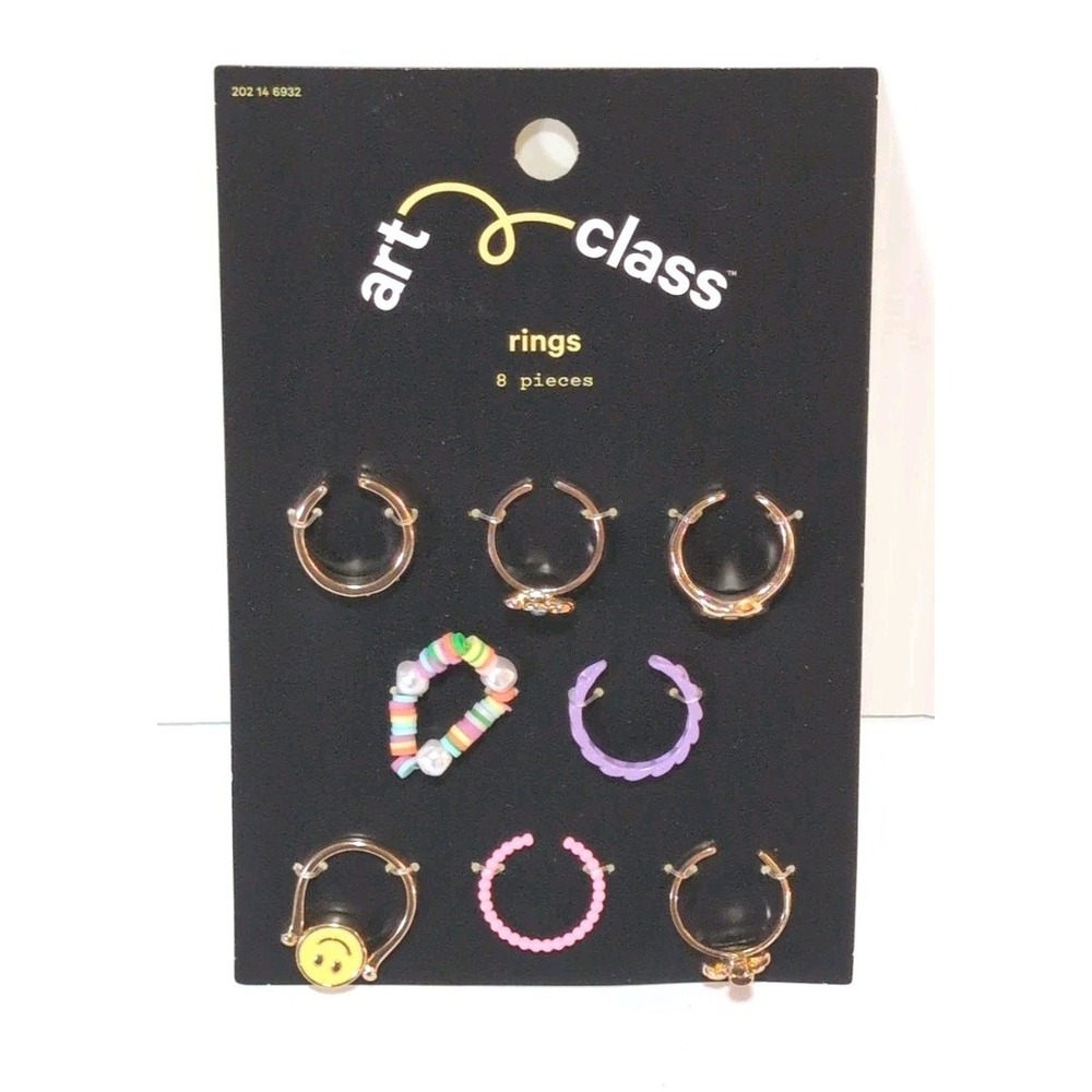 Girls' 8pk Smiley Flip Ring Set - art class™ New Pink Purple Flower Mushroom
